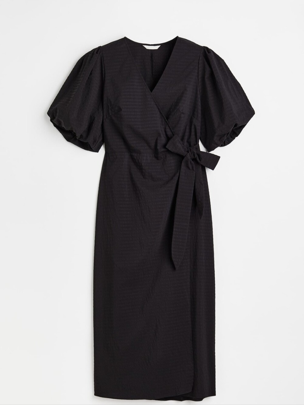Black Puff-Sleeve Wrap Midi Dress - Women